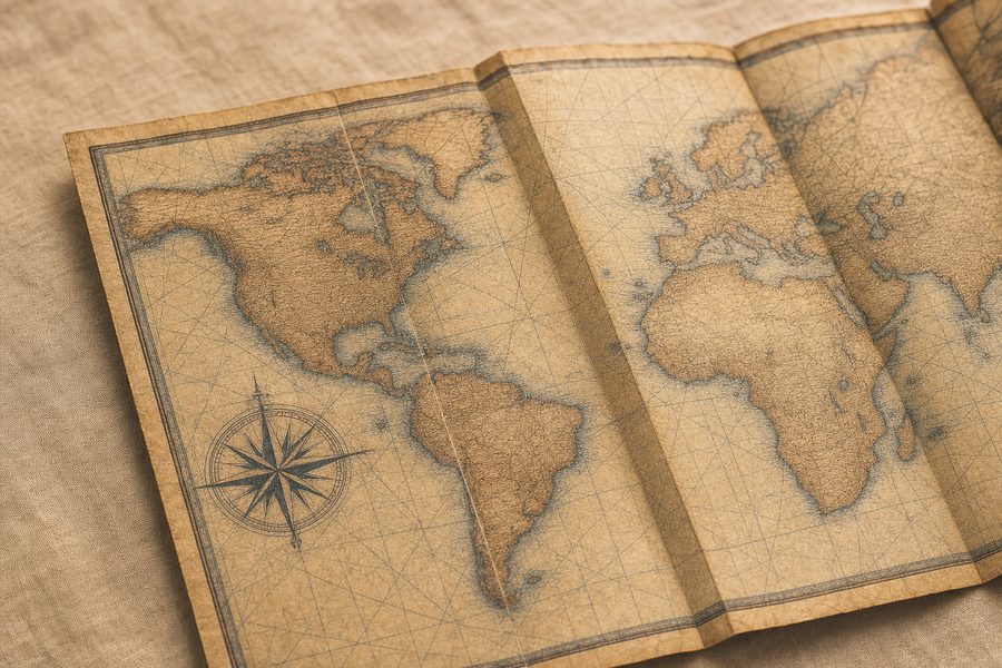 Folded antique world map insert